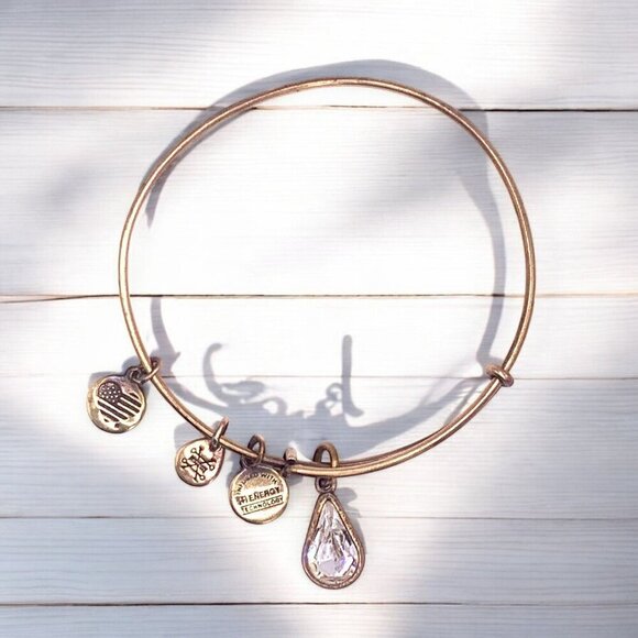 Alex and Ani Clear Crystal April Birthday Teardrop Charm Bracelet Gold Finish - Picture 1 of 2